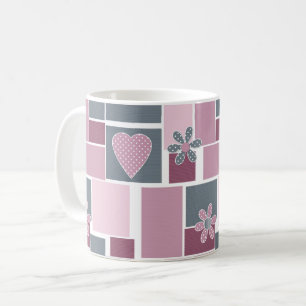 Taza De Café Parcheado rosa gris marrón de parches cuadrados