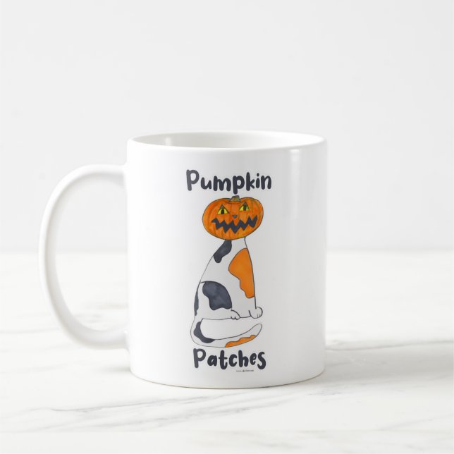 Taza De Café Parches de calabaza divertidos Halloween Calico Ca (Izquierda)