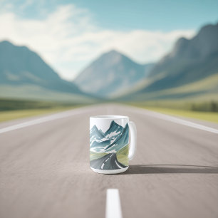 Taza De Café Pared de arte de acuarela de montaña escénica