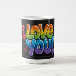 Taza De Café Pared de ladrillo negro con grafiti “¡Te amo!”