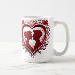 Taza De Café Pareja abrazándose dentro de un gran corazón rojo