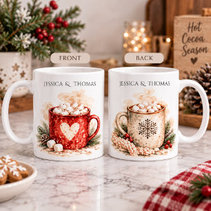 Taza De Café Pareja acogedora de Navidad nórdica con cacao cali