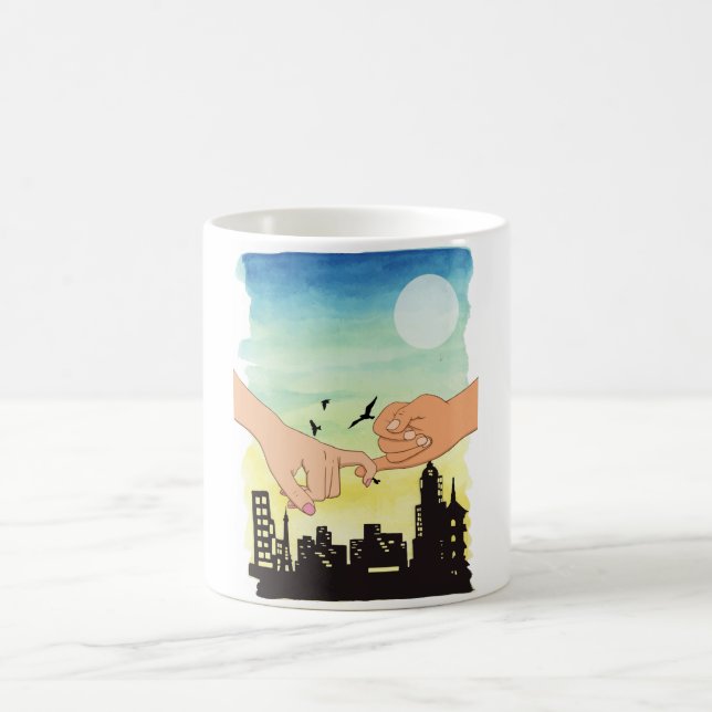Taza De Café Pareja acuarela prometedora vista de paisaje urban (Centro)