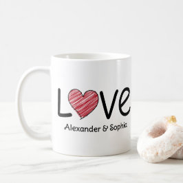 Taza De Café Pareja Amor Garabato Corazón Moderno Negro & Rojo