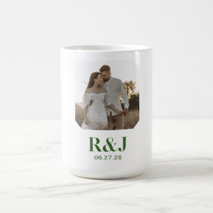 Taza De Café Pareja boda Añadir foto Monograma verde