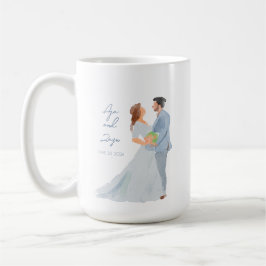 Taza De Café Pareja Boda Gris Azul Mug con fecha personalizada