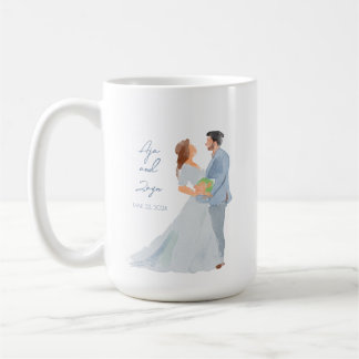 Taza De Café Pareja Boda Gris Azul Mug con fecha personalizada