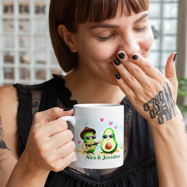 Taza De Café Pareja de aguacate (Personalized Couple Mug with Cute Avocados | Custom Name Coffee Cup Gift)