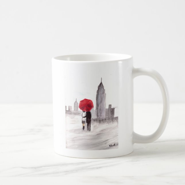 Taza De Café Pareja de amor de Nueva York con paraguas rojos (Derecha)