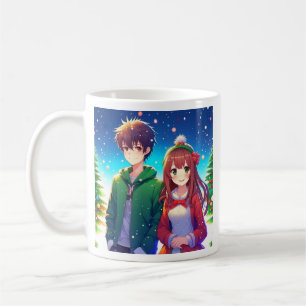 Taza De Café Pareja de Anime Lindo en Navidad