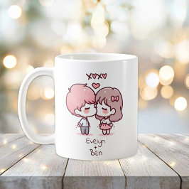 Taza De Café Pareja de Besado Personalizada de Estilo Chibi