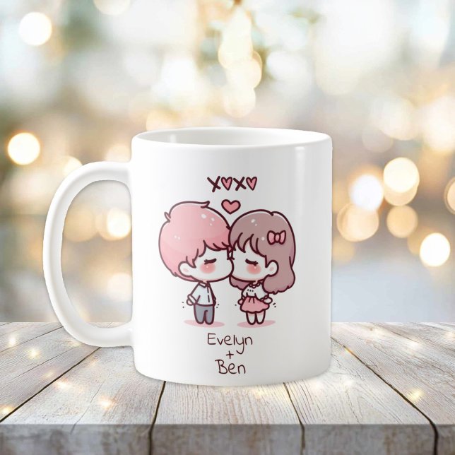 Taza De Café Pareja de Besado Personalizada de Estilo Chibi (Personalized Chibi-Style Kissing Couple Mug)