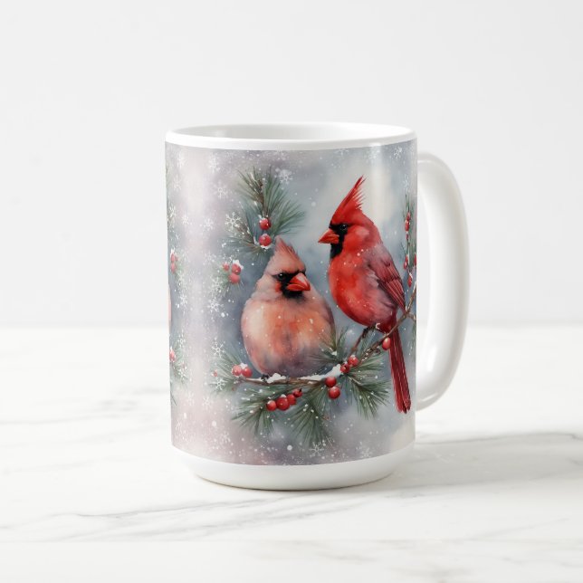 Taza De Café Pareja de cardenales acuarela de vacaciones (Anverso derecho)