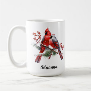 Taza De Café Pareja de Cardenales Pájaros Rojos Naturaleza