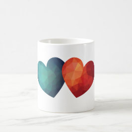 Taza De Café Pareja de corazones azul y rojo moderna hitech