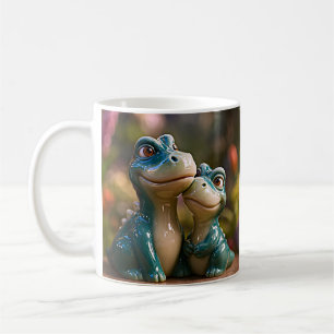 Taza De Café Pareja de Dinos Azules Cariñosos
