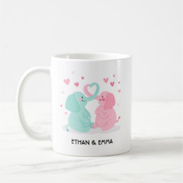 Taza De Café Pareja de elefantes lindos San Valentín personaliz