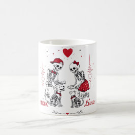 Taza De Café Pareja de esqueletos alimentando a perro y gato