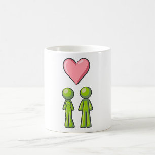 Taza De Café Pareja de figuras de palito verdes con corazón ros