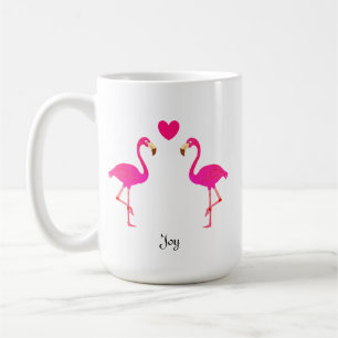 Taza De Café Pareja de flamencos lindos, corazón y caligrafía