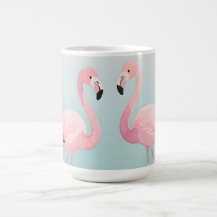 Taza De Café Pareja de Flamencos Rosados Acuarela Serenidad