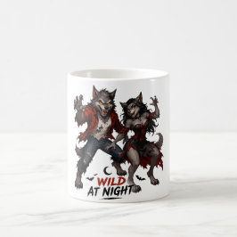 Taza De Café Pareja de hombres lobo Salvajes en la Noche