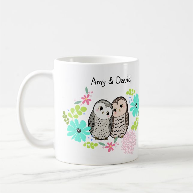 Taza De Café Pareja de lechuza personalizada con nombre persona (Izquierda)
