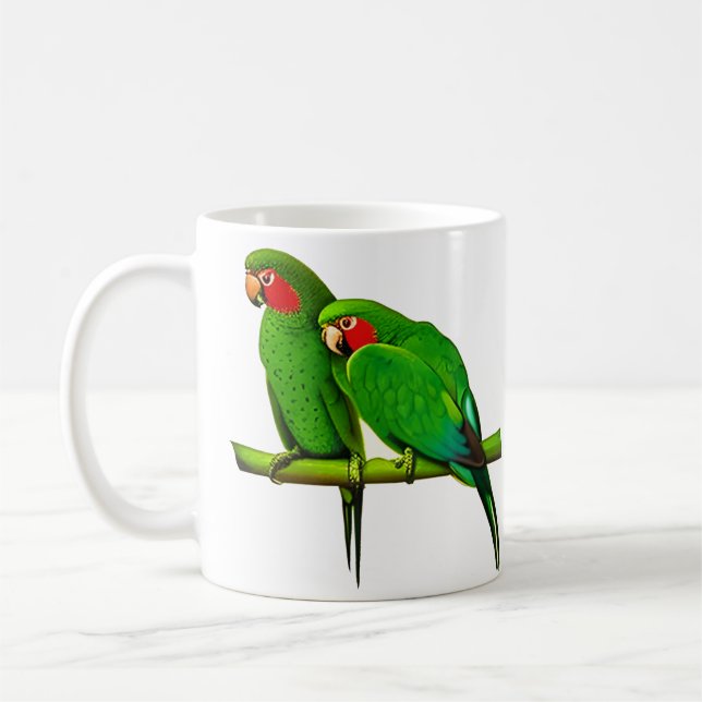 Taza De Café Pareja de loro verde y rojo (Izquierda)