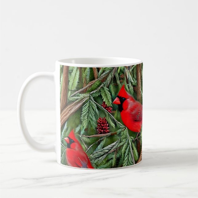 Taza De Café Pareja de majestuosos cardenales rojos salvajes (Izquierda)