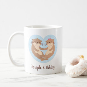 Taza De Café Pareja de Nutrias Adorables Agarradas de la Mano P