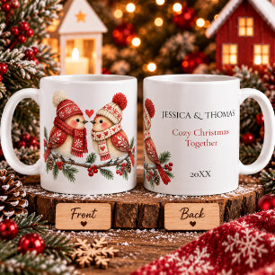 Taza De Café Pareja de pájaros navideños escandinavos acogedore