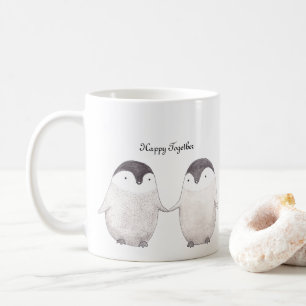Taza De Café Pareja de Pingüinos Adorables Felices Juntos Anive