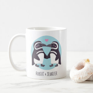 Taza De Café Pareja de Pingüinos Besándose Personalizado