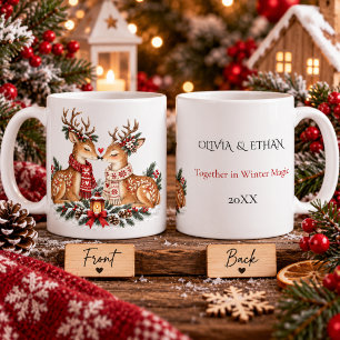 Taza De Café Pareja de renos navideños nórdicos Romance de invi