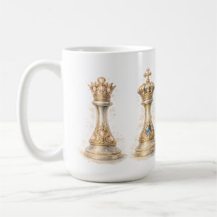 Taza De Café Pareja de Rey Reina Elegante Regalo Ajedrez Dorado