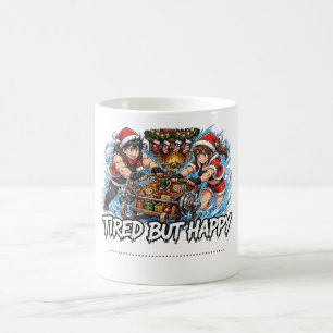 Taza De Café Pareja de Santa cansada pero feliz en trineo
