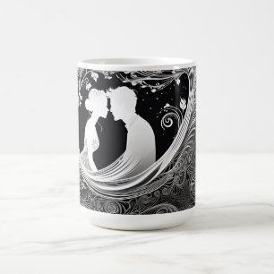 Taza De Café Pareja de silueta romántica blanca y negra