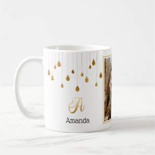 Taza De Café Pareja enamorada Monograma Dorado Droplets