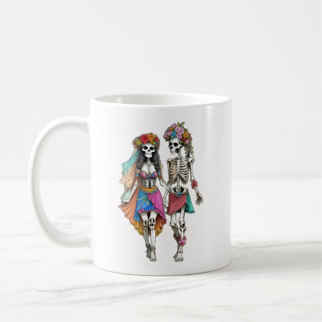 Taza De Café Pareja Hippie Skeleton (Izquierda)