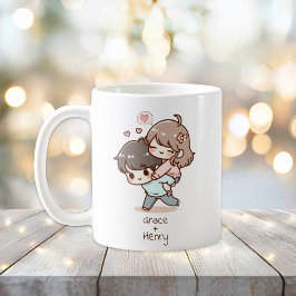 Taza De Café Pareja Jugadora Personalizada De Estilo Chibi