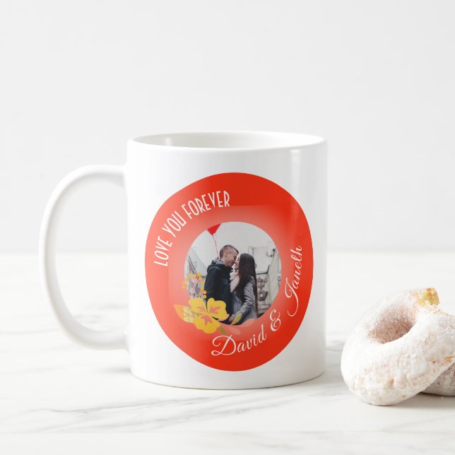 Taza De Café Pareja Nombre Modern Cute Red 2 Día de San Valentí (Con donut)