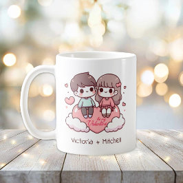 Taza De Café Pareja personalizada Chibi-Style Be Mine