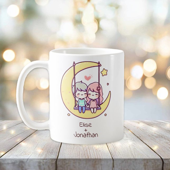 Taza De Café Pareja personalizada de Chibi-Style Moon Swing (Personalized Chibi-Style Moon Swing Couple Mug
)