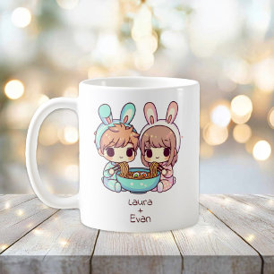 Taza De Café Pareja personalizada de Ramen al estilo de Chibi