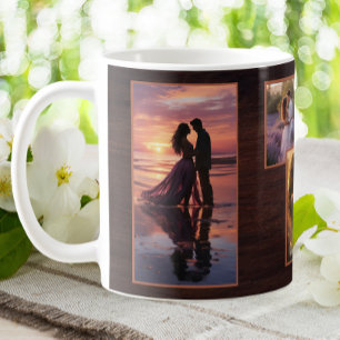Taza De Café Pareja personalizado 4 Foto Rustic Brown Valentine