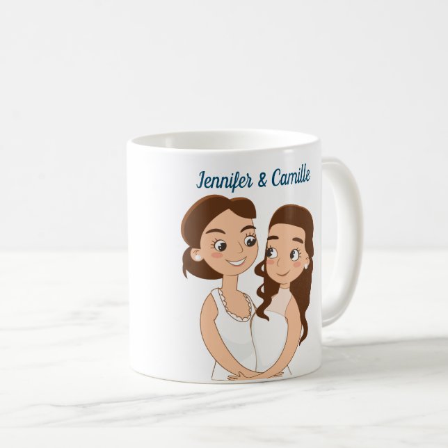 Taza De Café Pareja Personalizado Boda lesbiana (Anverso derecho)