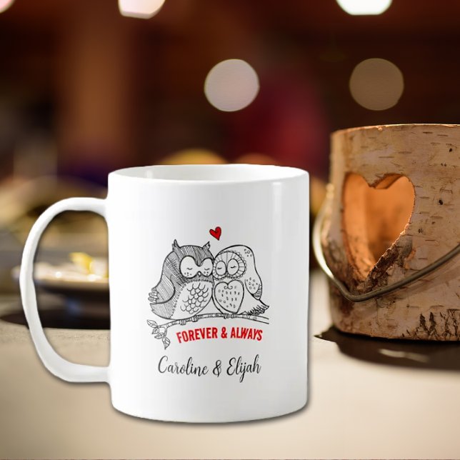 Taza De Café Pareja personalizado de lechuzas, Día de San Valen (Subido por el creador)