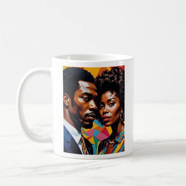 Taza De Café Pareja retro de poder Vibrante Tee de arte afrocén (Izquierda)
