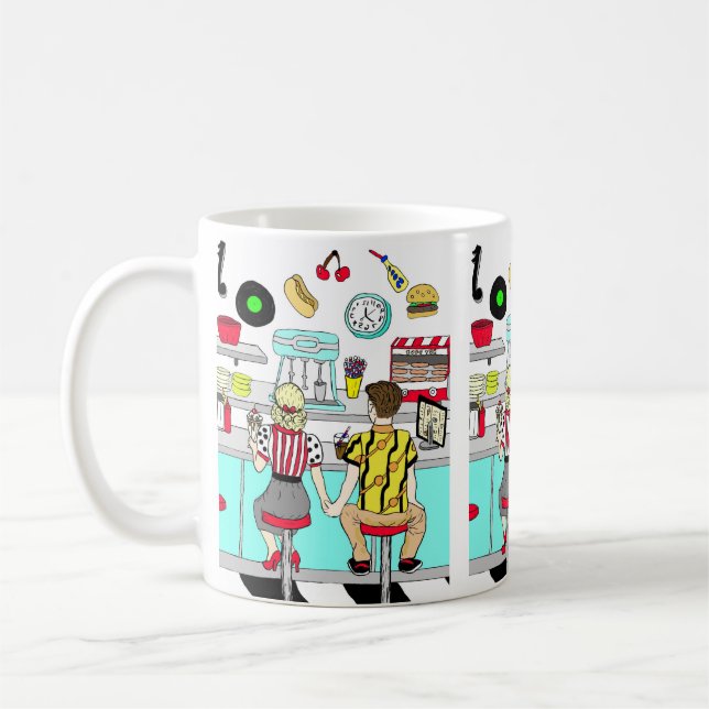 Taza De Café Pareja retro diner sosteniendo la era de los años  (Izquierda)