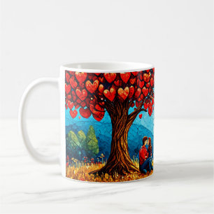 Taza De Café Pareja Romántica Bajo el Árbol Momento de Café